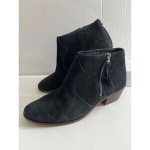Sam Edelman Pete Black Nubuck Suede Leather Almond Toe Ankle Boots Side Zipper 9